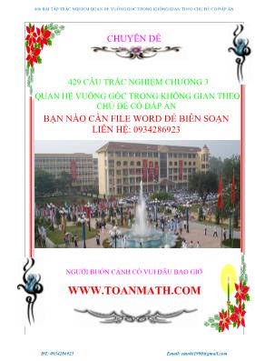 429 Câu trắc nghiệm Chuyên đề quan hệ vuông góc trong không gian - Phạm Văn Huy